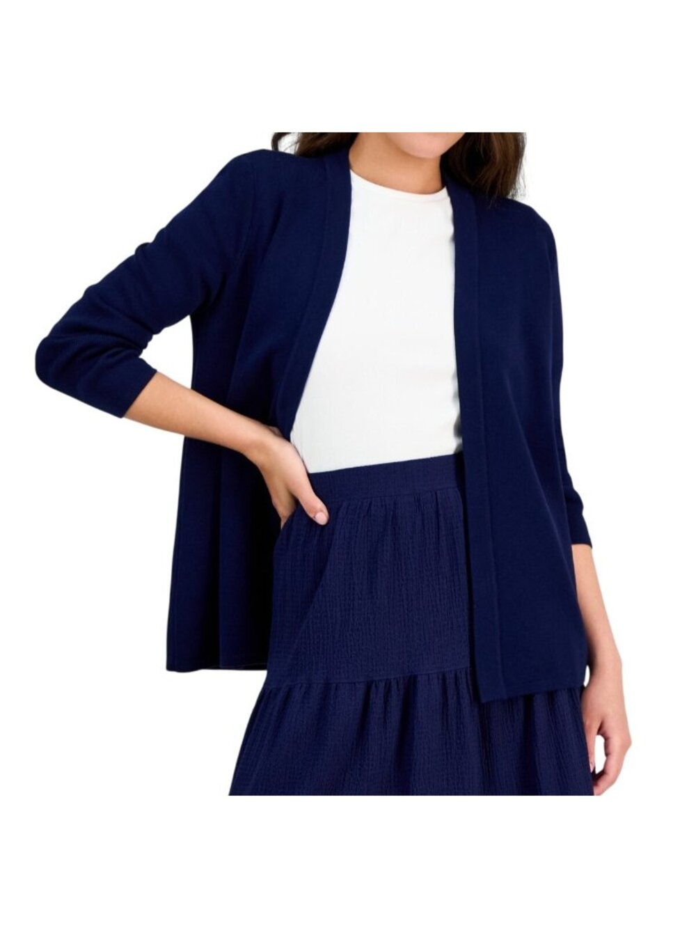 NWT Anne Klein Newport Navy Open Front Cardigan Long Sleeve Size S MSRP $79